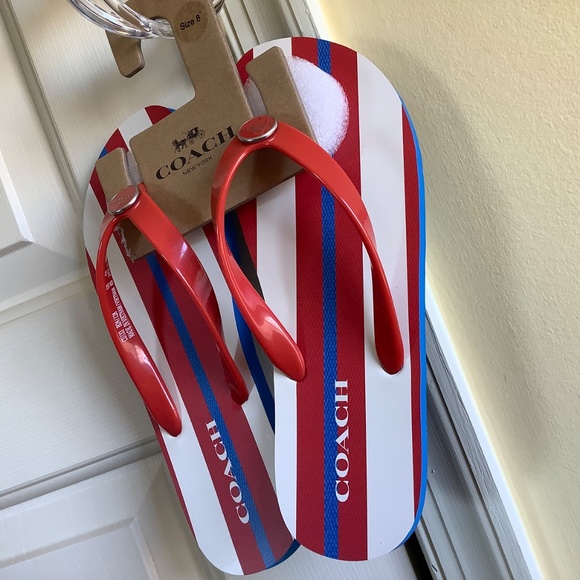 Coach Zayn Flip Flops Red White and Blue Stripes SZ 8 - Picture 3 of 15